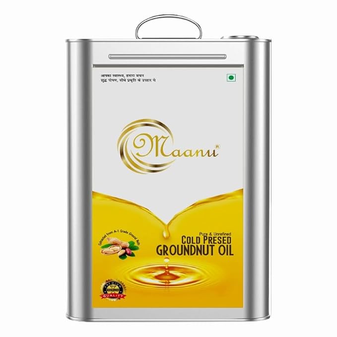 15 Kg Maanu Cold Pressed Groundnut Peanuts Oil | Tin Can | Kolhu/Kacchi Ghani/Chekku/Ganuga | Peanut Oil | Natural | Chemical-Free | Cold Pressed Groundnut Oil for Cooking